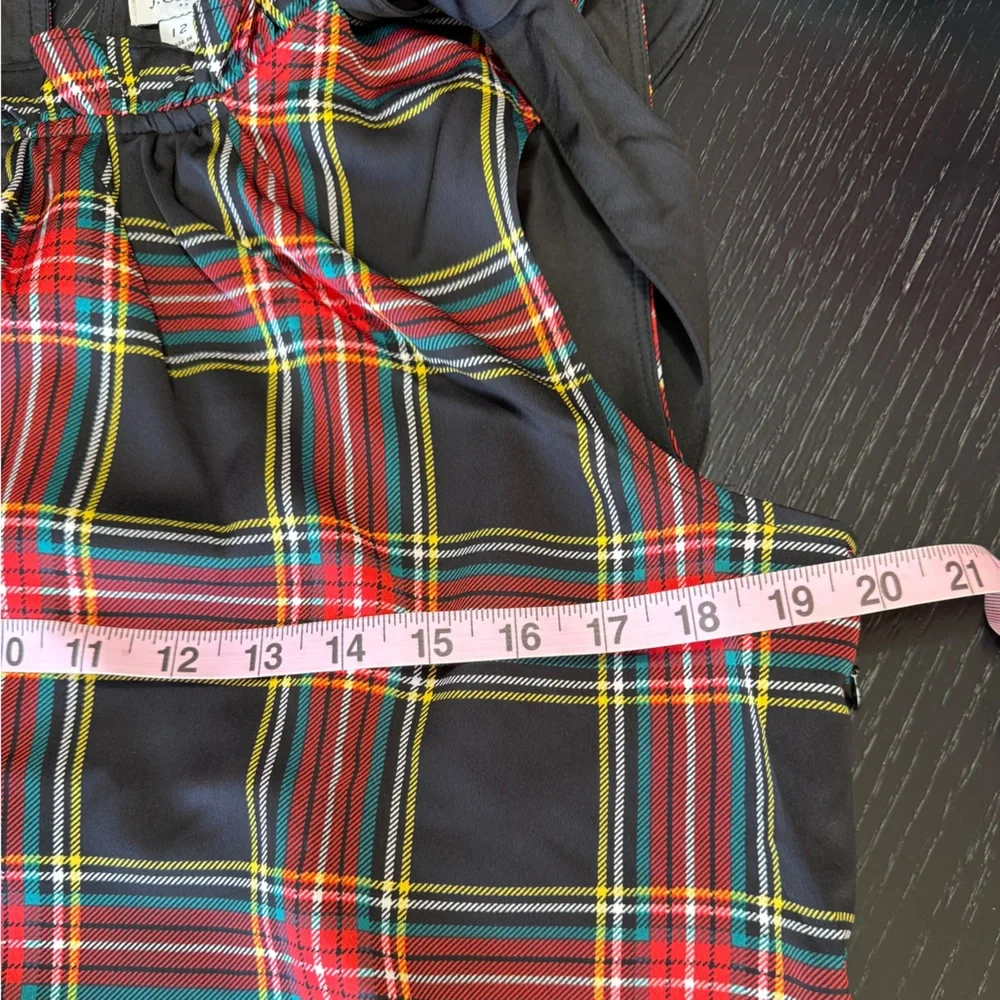 NWT J.Crew Black Tartan Plaid Bow Neck Midi Dress Size 12